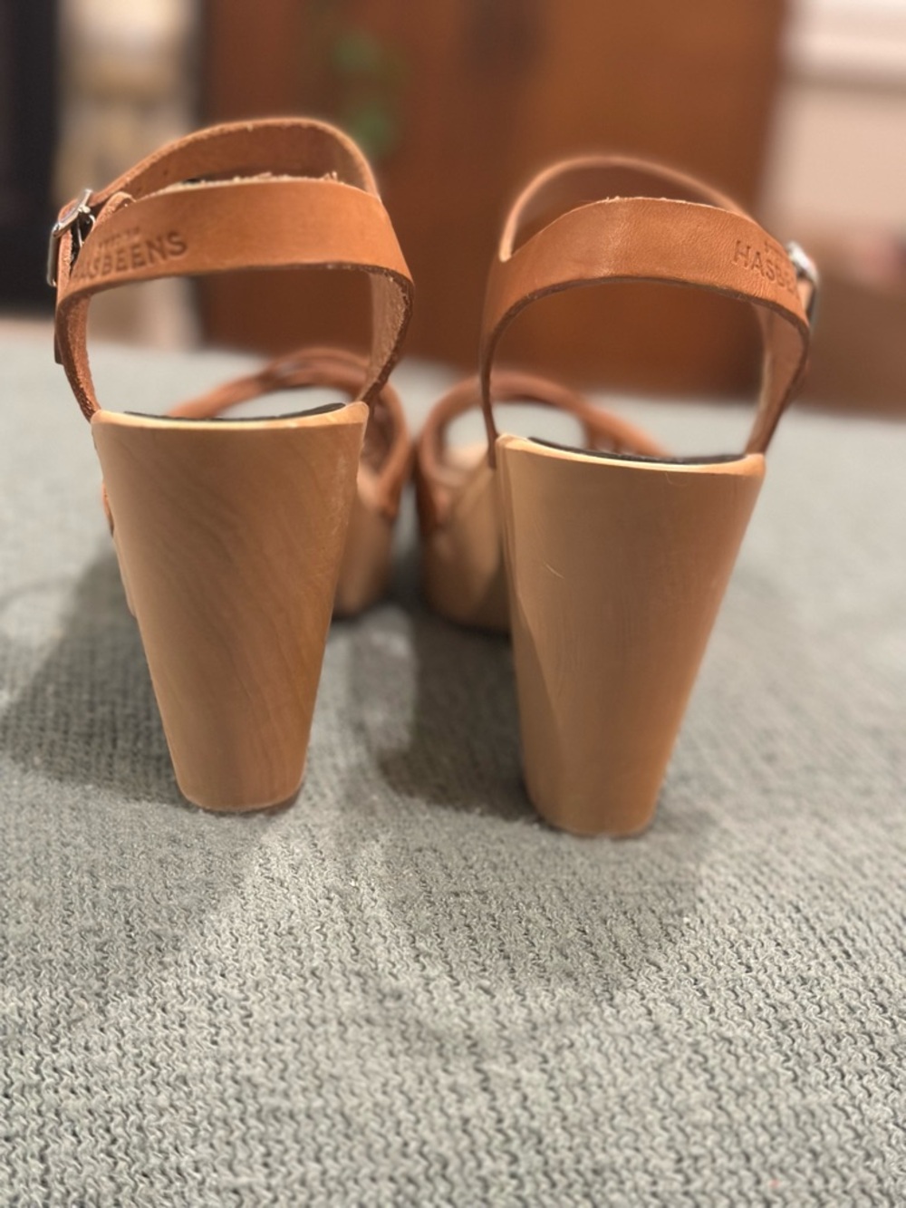 Swedish Hasbeens Tan Woven Leather Platform Sandals - Picture 3 of 8